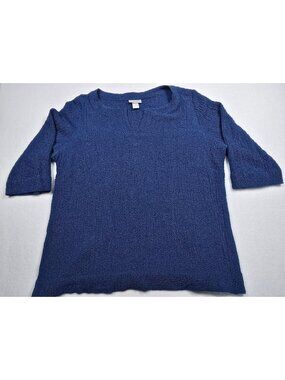 Soft Surroundings Womens Textured Blue Half-Sleeve Top Size 1X XL